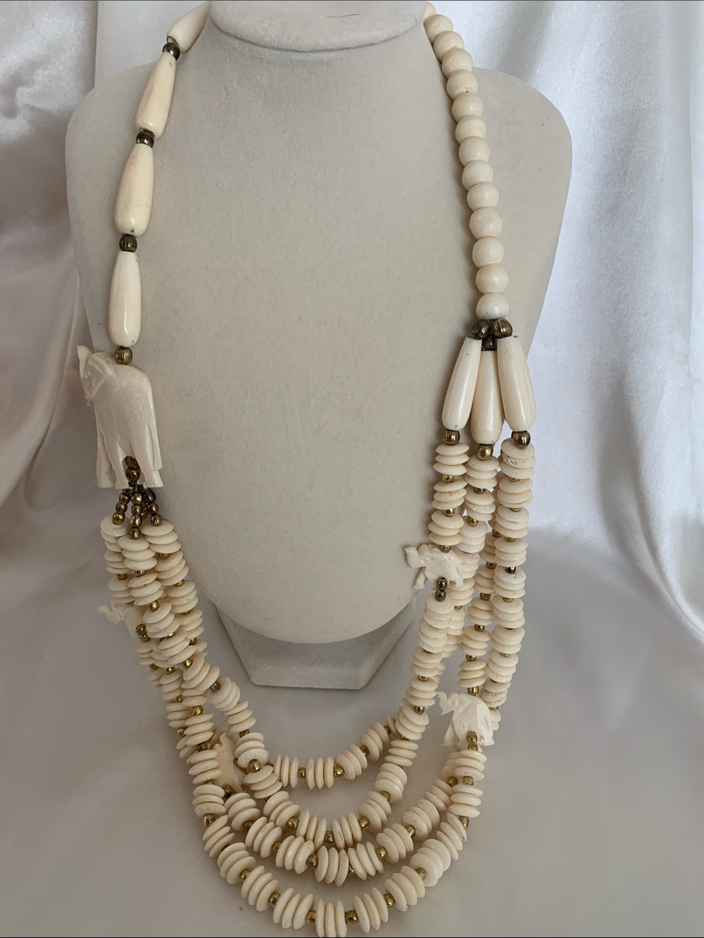 Genuine Bone Multi-Strand Beaded Necklace